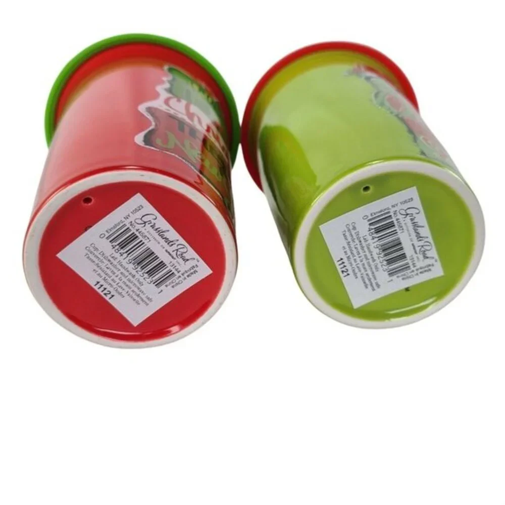 Christmas Saying Travel Mugs Tumbler Set‎ 2 Ceramic Silicone Lid Coffee Tea New